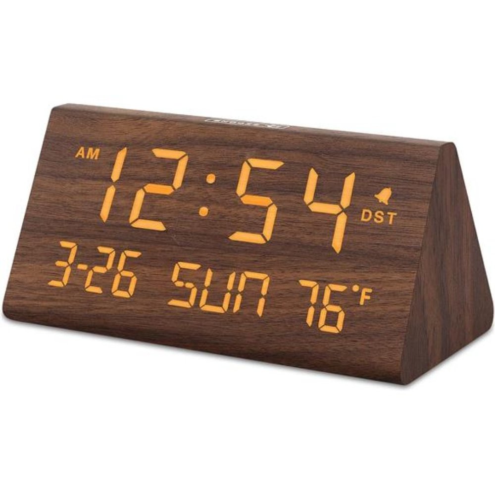 Digital Alarm Clocks for Bedrooms - Wooden Electric Clock with USB Ports, Date